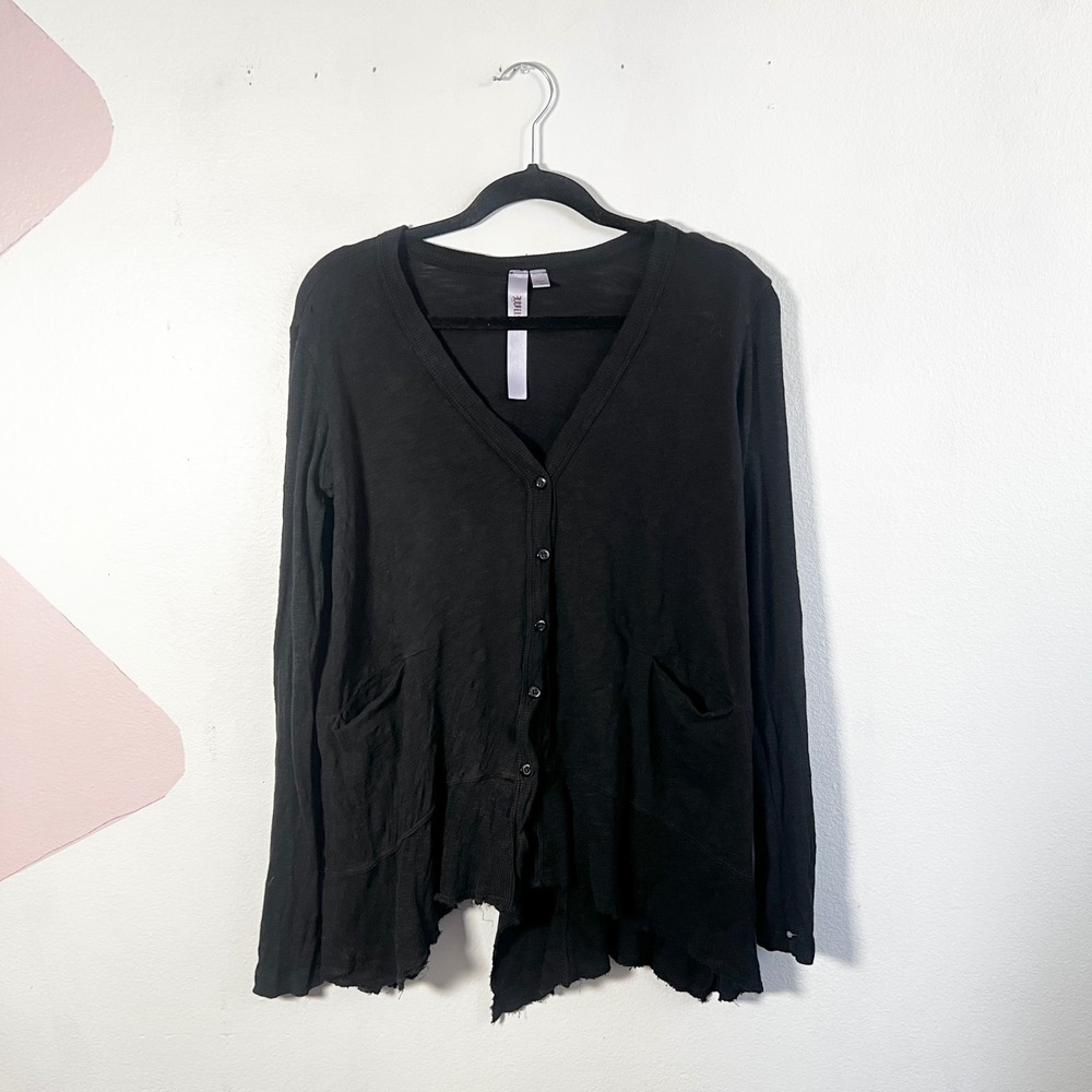 Wilt Black Cardigan Womens Small Asymmetrical Raw Hem Button Front Lagenlook‎